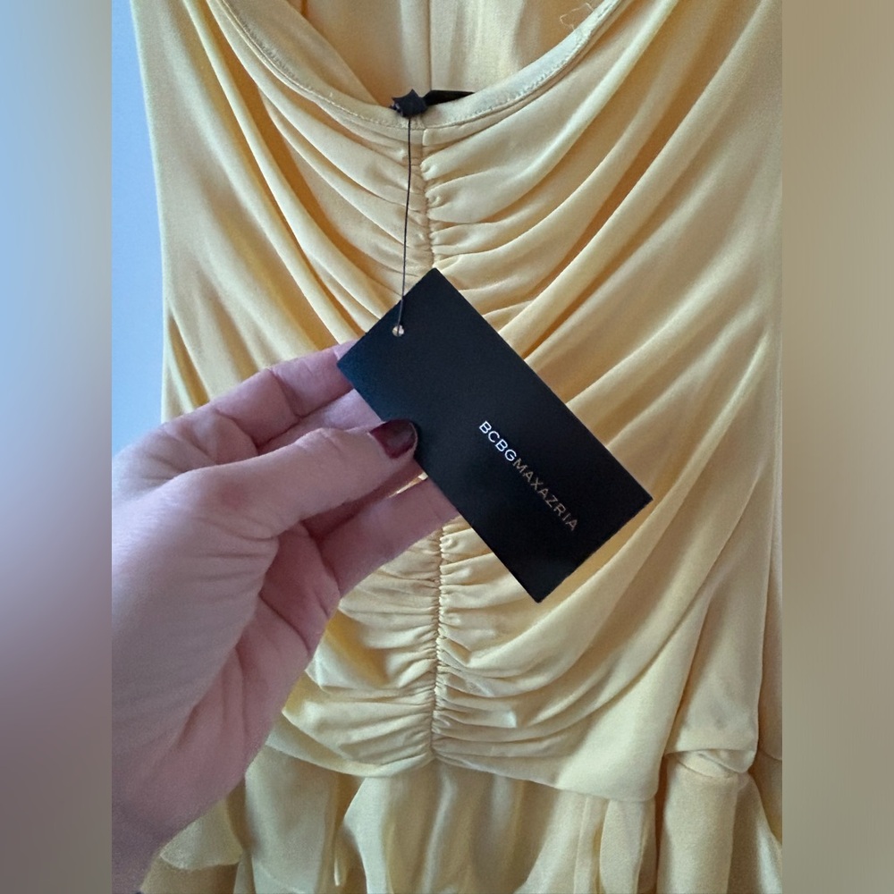 NWT BCBG Max Azria Halter Yellow Ruffled Dress - Picture 5 of 7